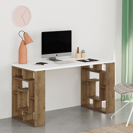 Hanah Home Maze Escritorio de Estudio Blanco y Roble Oscuro